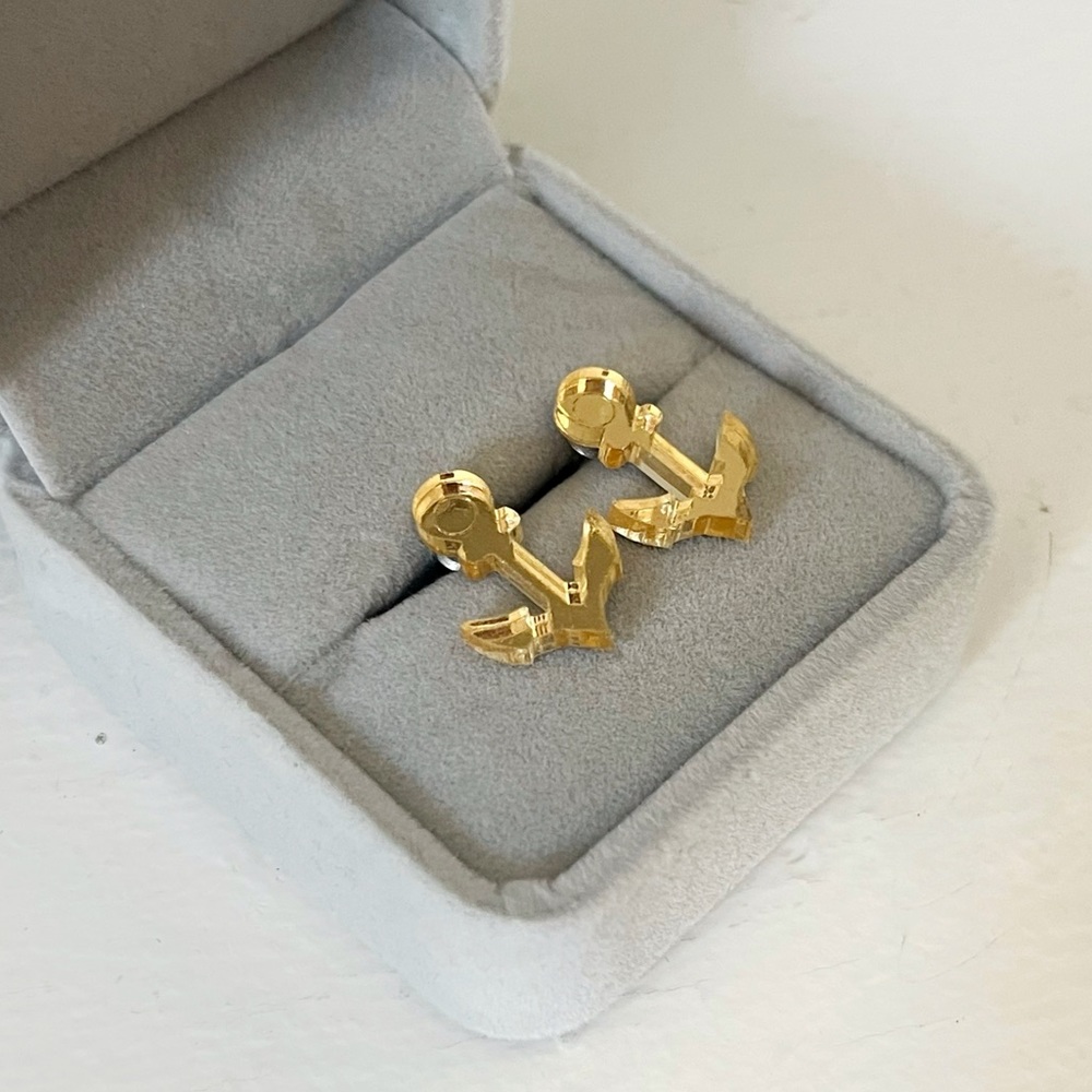 Mirror Gold Anchor Stud Earrings